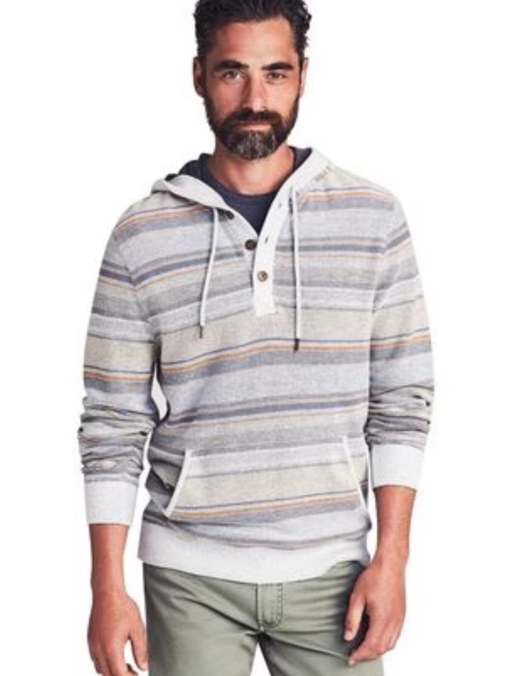 Faherty Striped Hooded Pullover In Gray, Tan & Orange